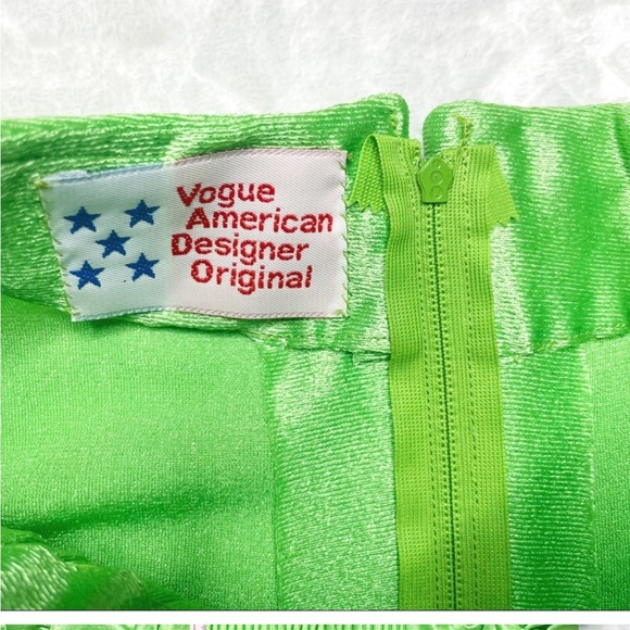 Vintage 1970s 70s Handmade Neon Green Pintucked Short Sleeve Qiana Maxi Dress - Picture 14 of 16